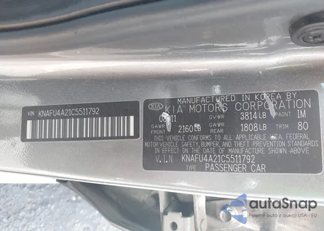 2012 Kia Forte Ex from USA, damaged, VIN KNAFU4A21C5511792